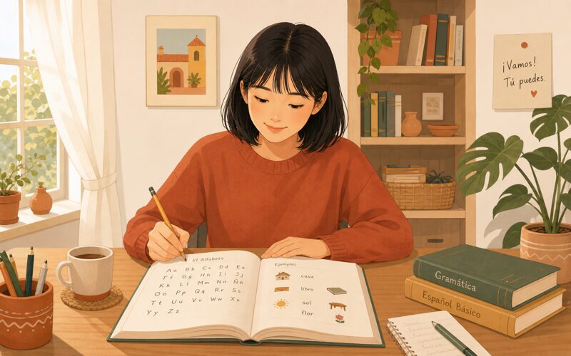 スペイン語の基礎を勉強する女性