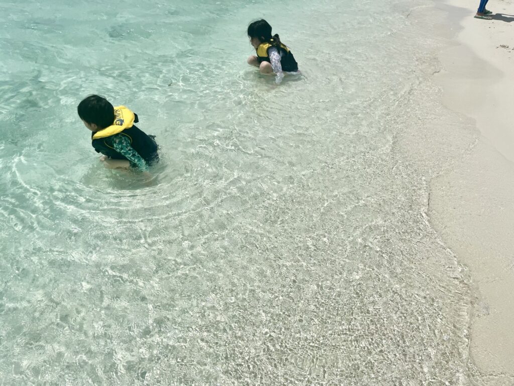 浅瀬でこの透明度。水がないみたいに見えます
